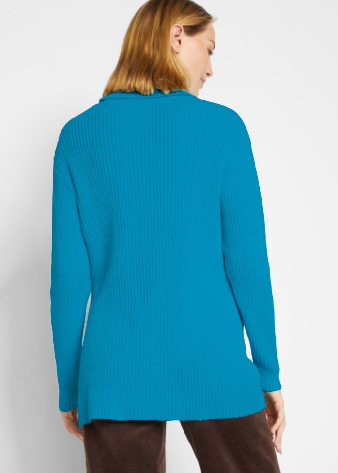 Langer Rollkragenpullover in Rippenstrick