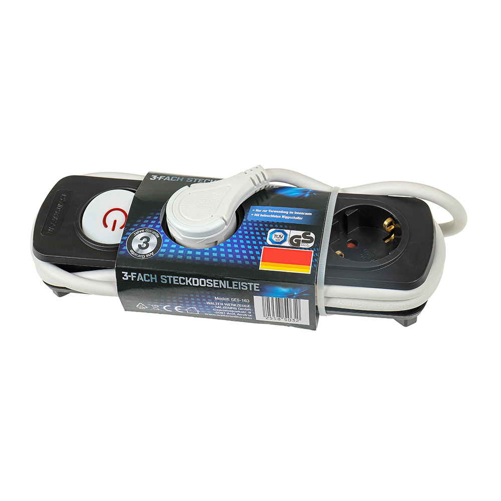 Powertec Electric 3-fach Steckdosenleiste - Schwarz