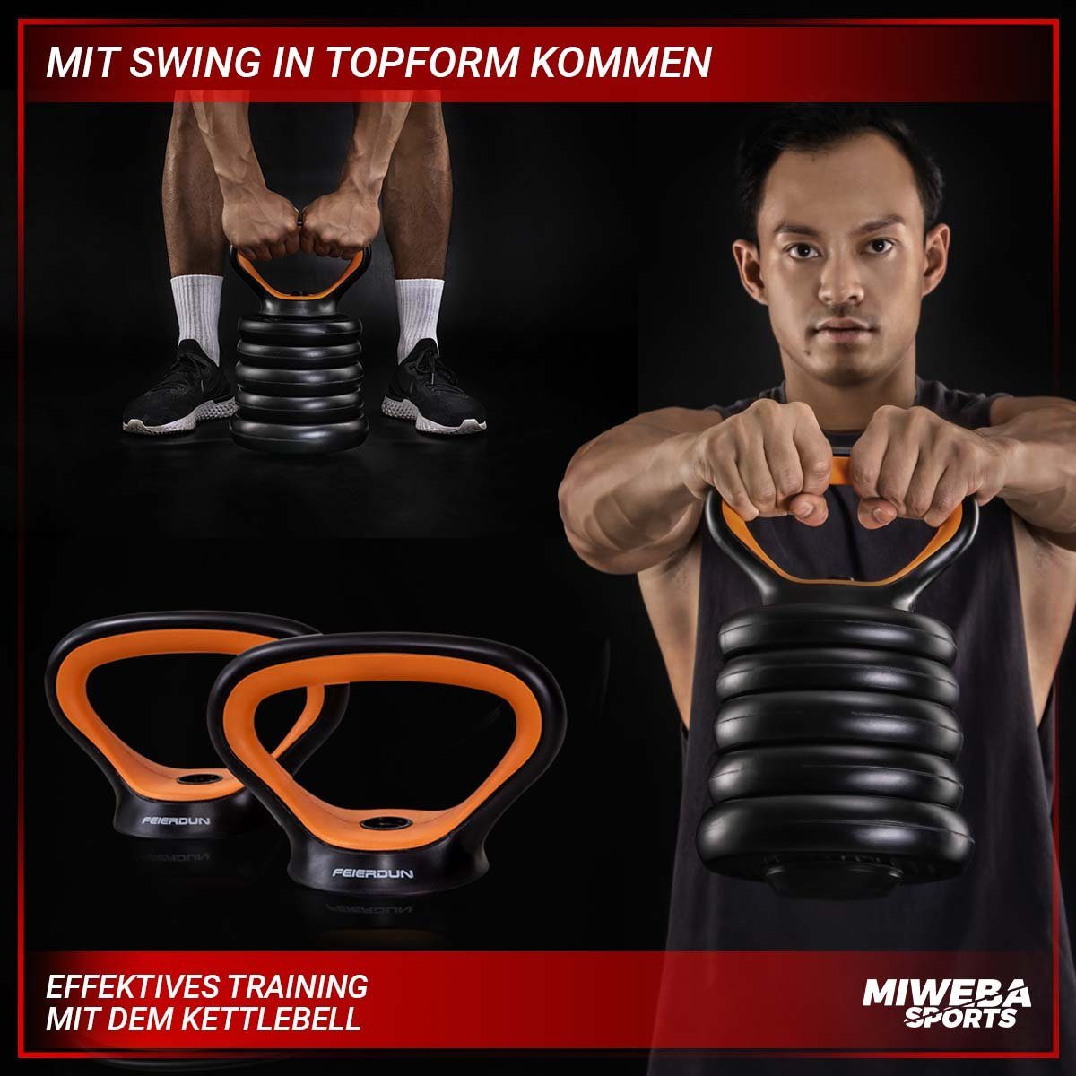 Miweba Sports Hantel-Set Premium FED 8in1 Hantel Set - 20/30 kg, (2,5-20 kg - Kurzhanteln Langhantel Kettlebell-Set Liegestützgriffe - 2 Farben - Betonfüllung - Stahl - Krafttraining Muskelaufbau Workout), Fitnesshanteln Gewichte Fitness Training Han
