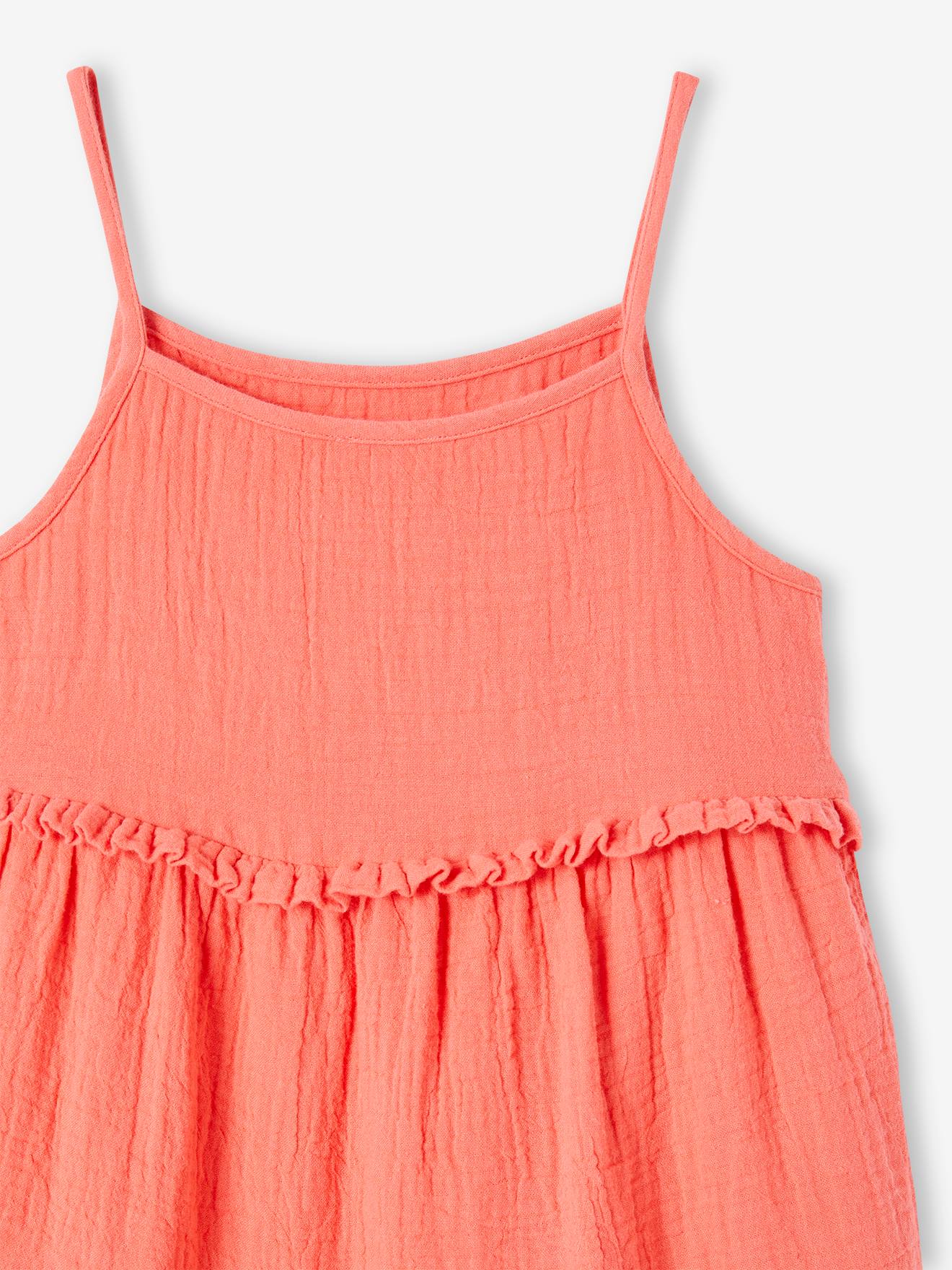 Vertbaudet Langes Mädchen Trägerkleid - orange bedruckt