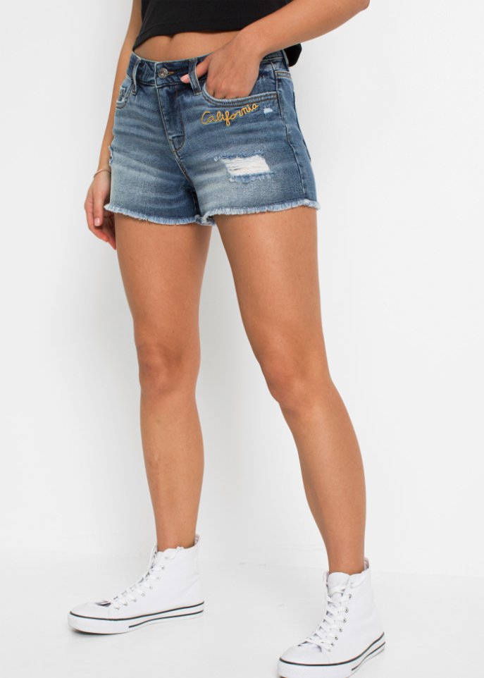 Jeans-Shorts mit Stickerei