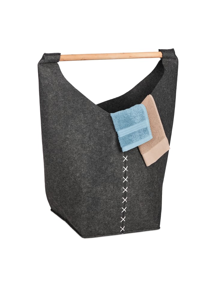 relaxdays Wäschesammler in Dunkelgrau/ Natur - (B)62 x (H)68 x (T)34,5 cm günstig kaufen onesize