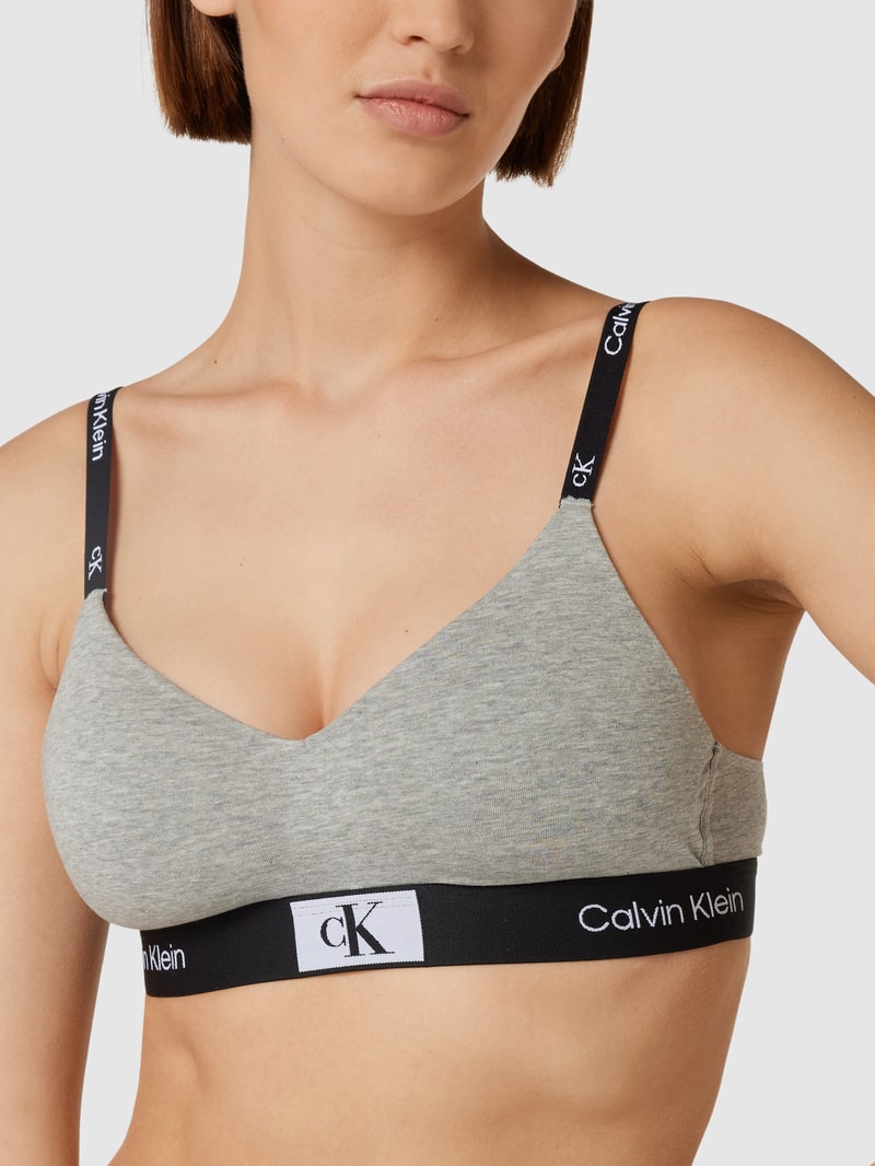 Bralette mit elastischem Logo-Bund in hellgrau meliert