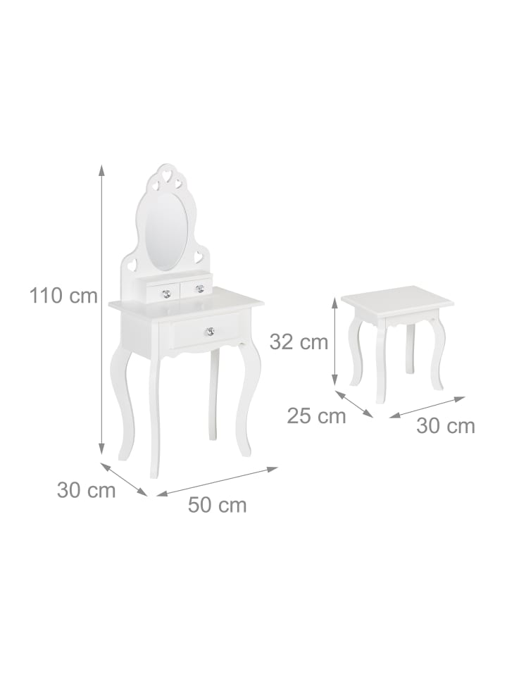 relaxdays Kinder Schminktisch in Weiß - (B)50 x (H)110 x (T)30 cm günstig kaufen onesize