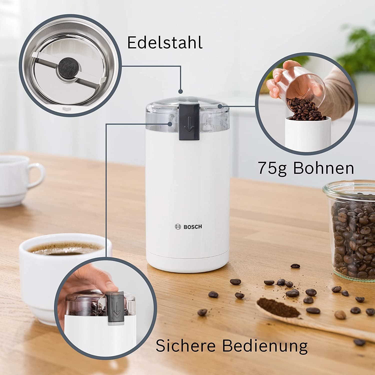 BOSCH Kaffeemühle Hausgeräte TSM6A017C 180 Watt 220-240V Kaffeemühle, Kunststoff, Creme