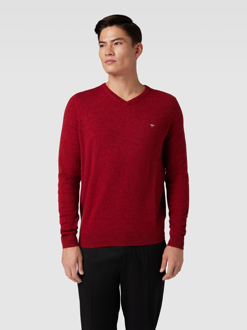 Strickpullover mit Logo-Stitching in kirschrot