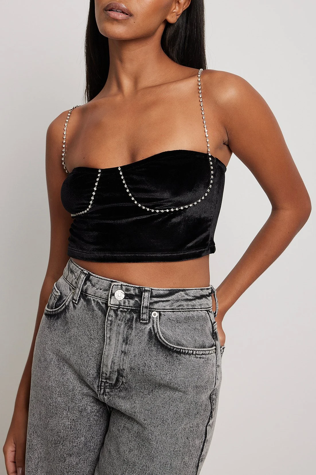 Samt-Singlet mit Strassdetails