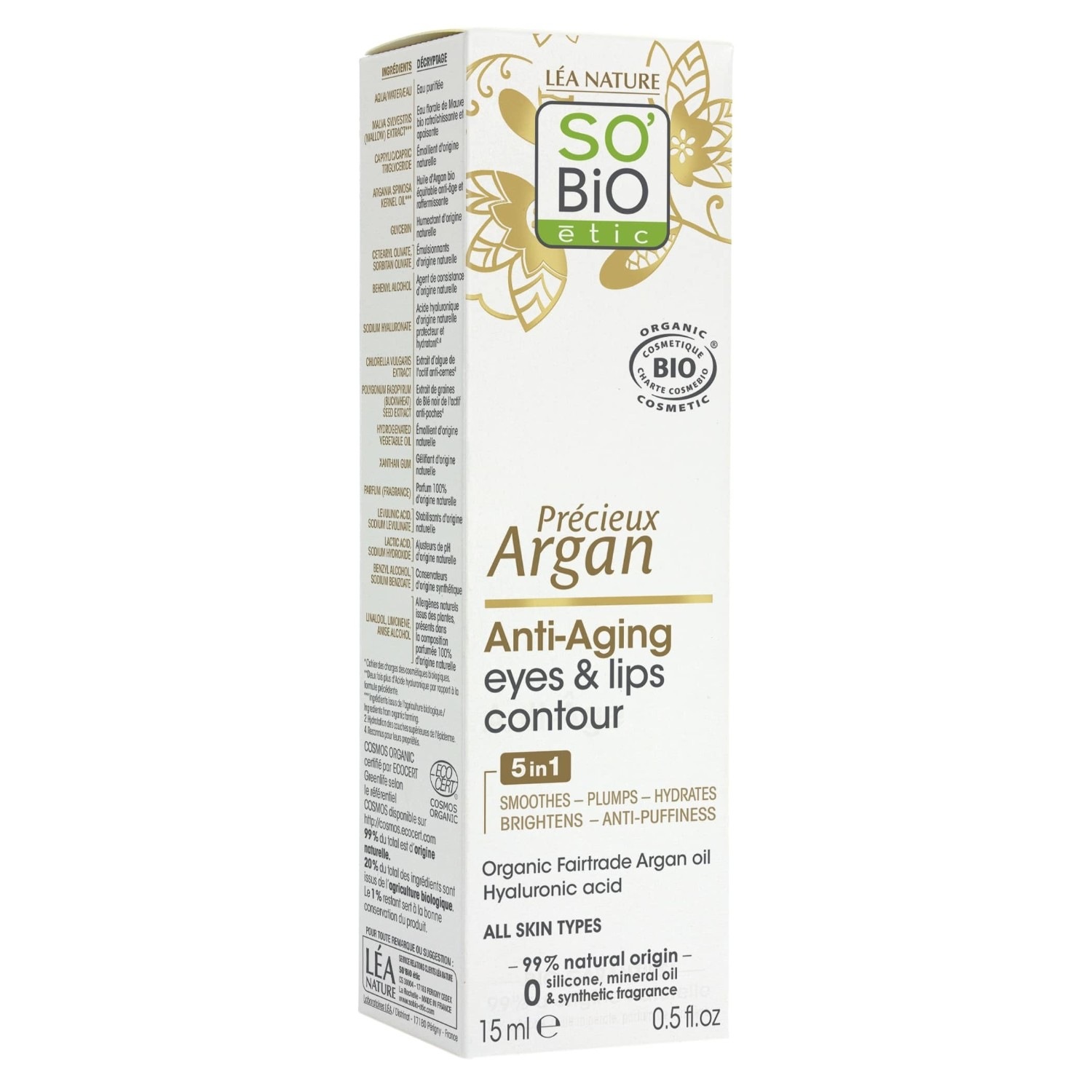 SO BiO étic Anti-Aging Eye and Lip Contour Cream, Precious Argan