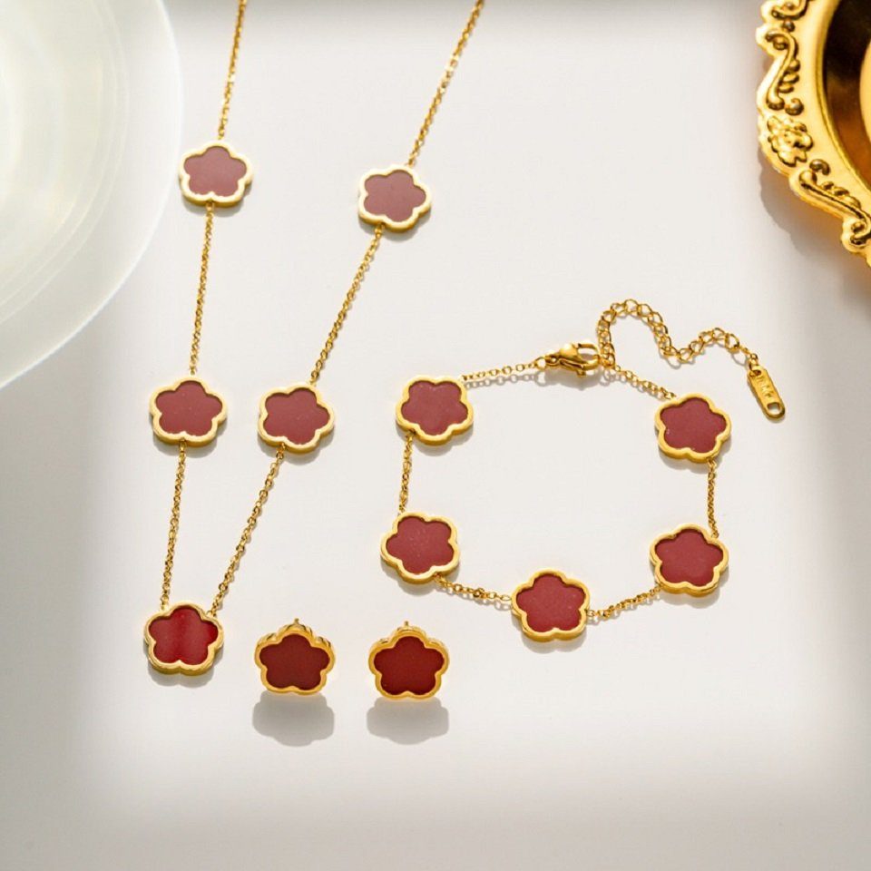 ENGELSINN Schmuckset Blume Schmuck Set Gold für Damen Armband Ohrstecker Halskette Anhänger, inkl. Geschenkbox