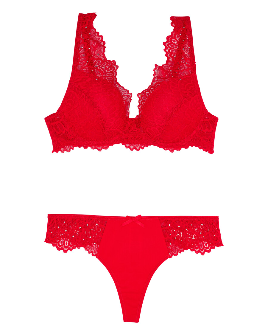 Roter Push-up-BH + String
