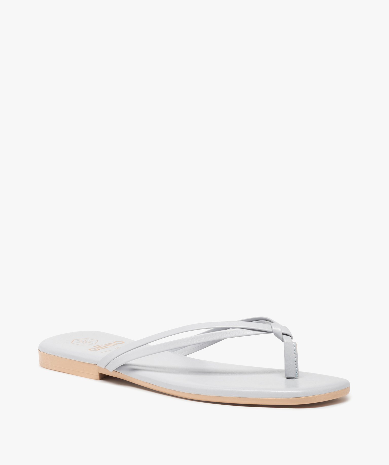 Tongs femme à talon plat unies et fines brides nouées bleu | GEMO