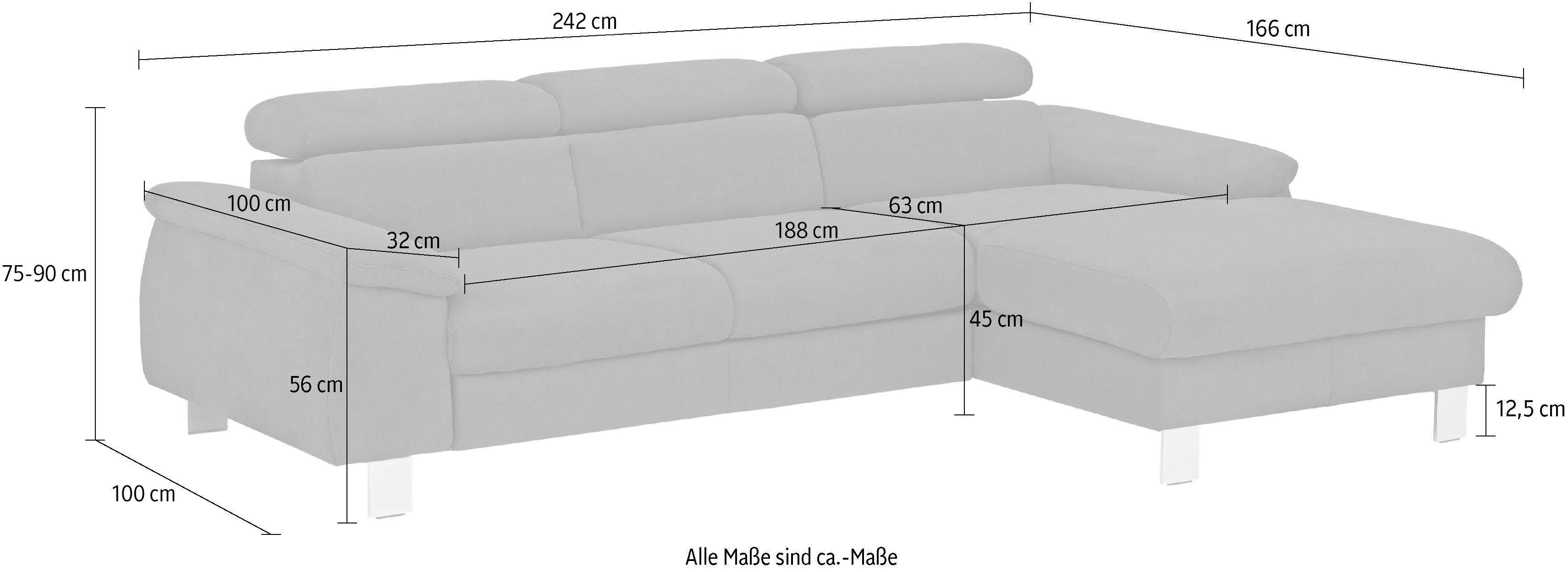 COTTA Ecksofa Komaris, Kopf- bzw. Rückenverstellung, wahlweise mit Bettfunktion, Bettkasten