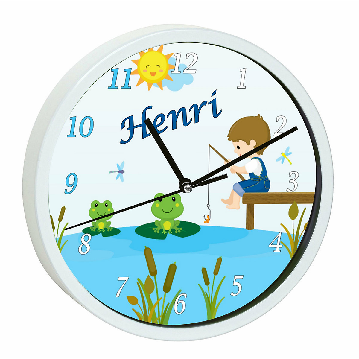Kinder Wanduhr personalisiert mit Name Froschteich