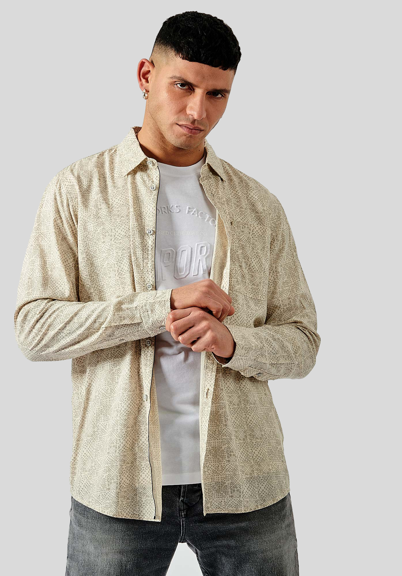 RAMA   Chemise beige imprimé homme