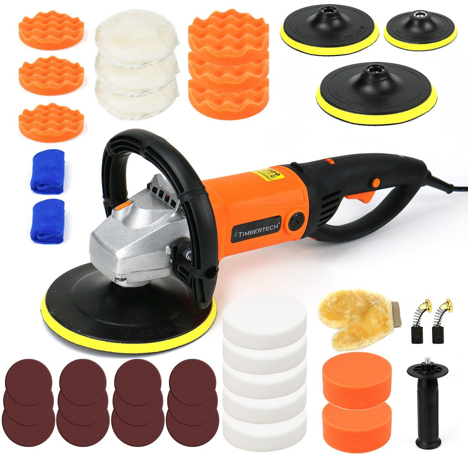 TIMBERTECH Poliermaschine Poliermaschine 1400W + 24 tlg Zubehörset - 125/150/180mm, 3000 U/min, (1 tlg)