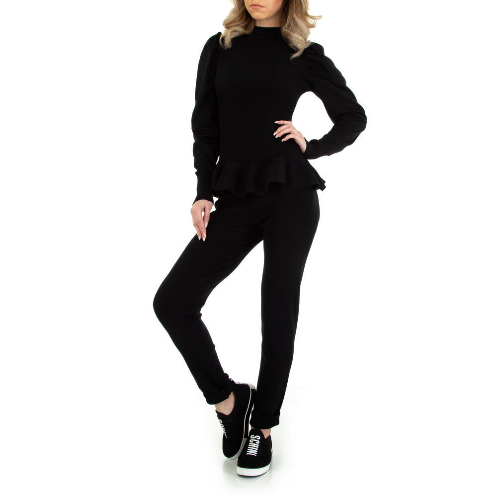 Ital-Design Freizeitanzug Damen Freizeit, Stretch Zweiteiler in Schwarz