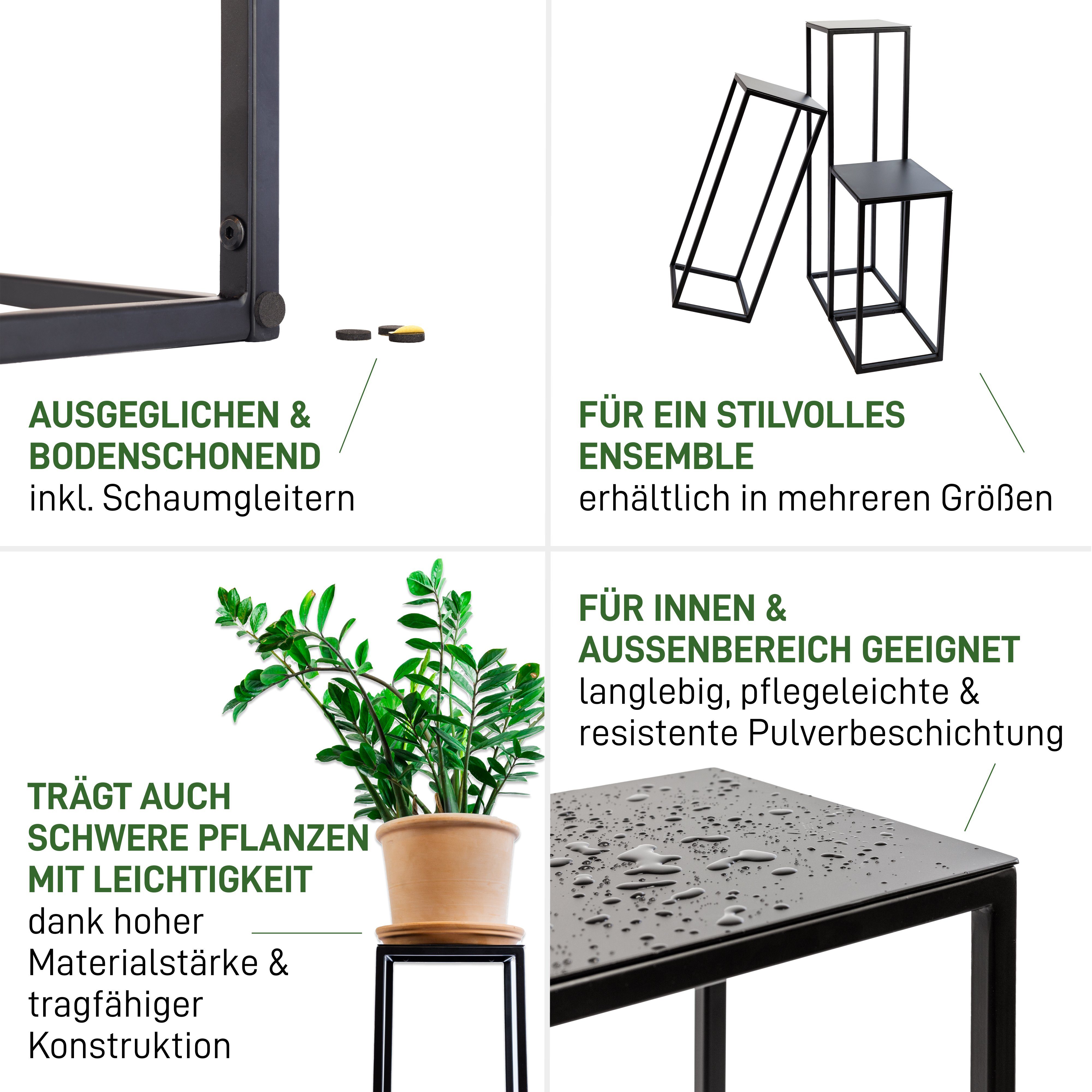 Natural Goods Berlin Blumenständer RECHTECK (1 St), Blumenhocker, Blumensäule, Beistelltisch, wetterfest, Schwarz, 50cm