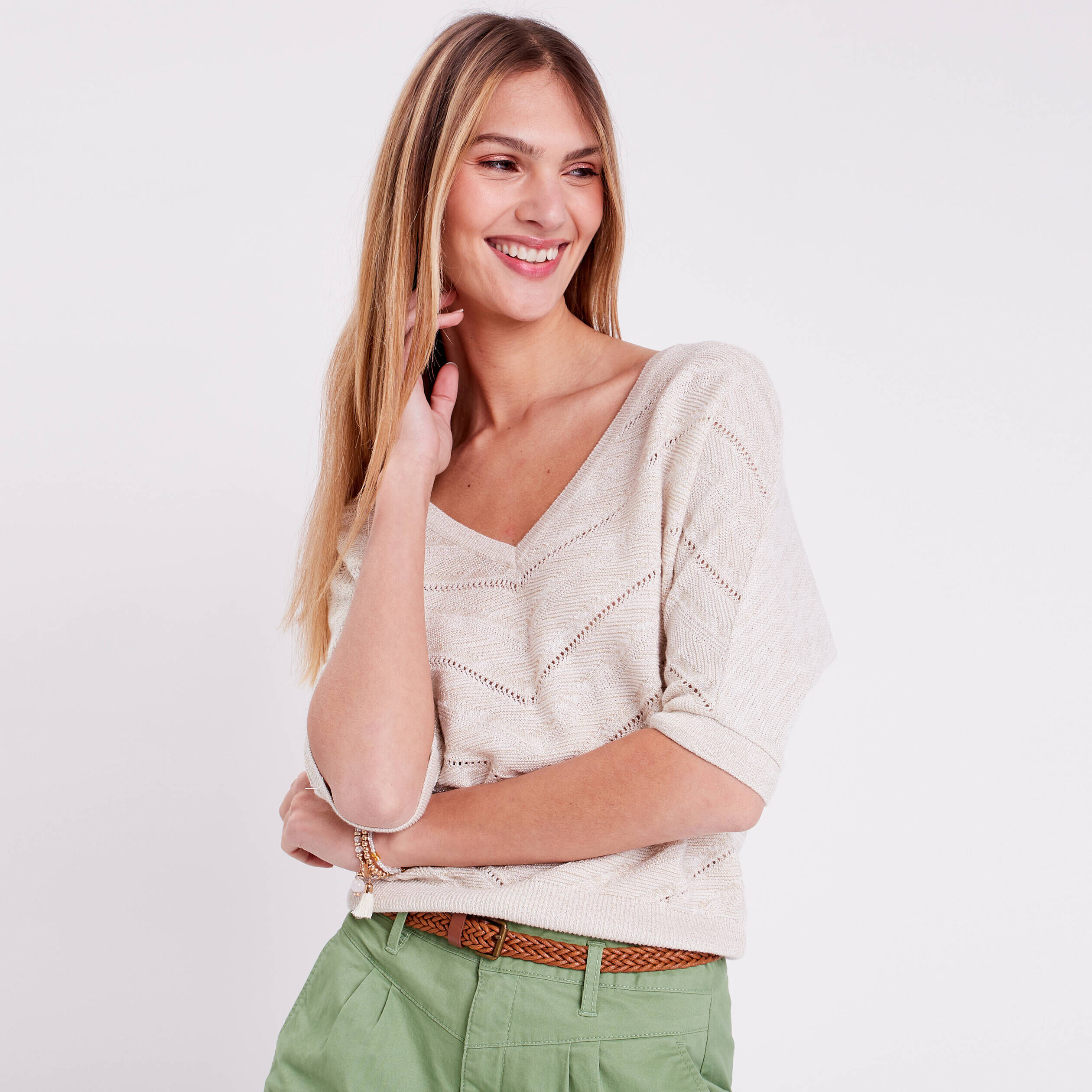 Pull manches chauves-souris ecru femme | Cache Cache