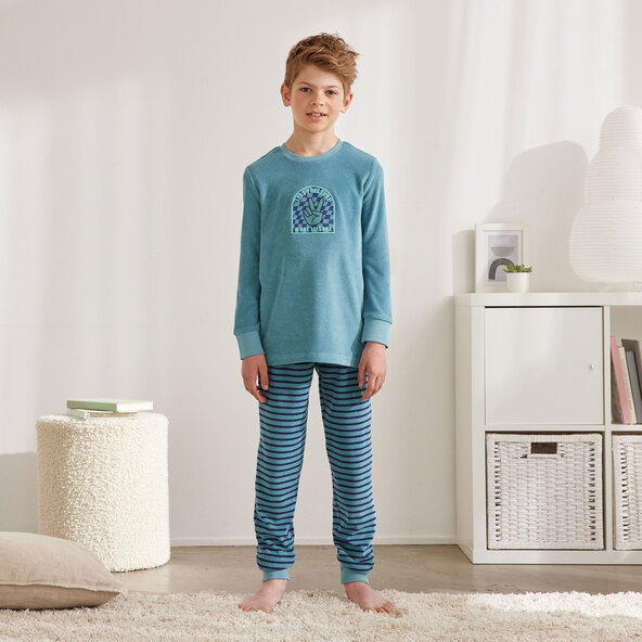 Frottee Pyjama, navy/türkis, 122/128, 2er Set