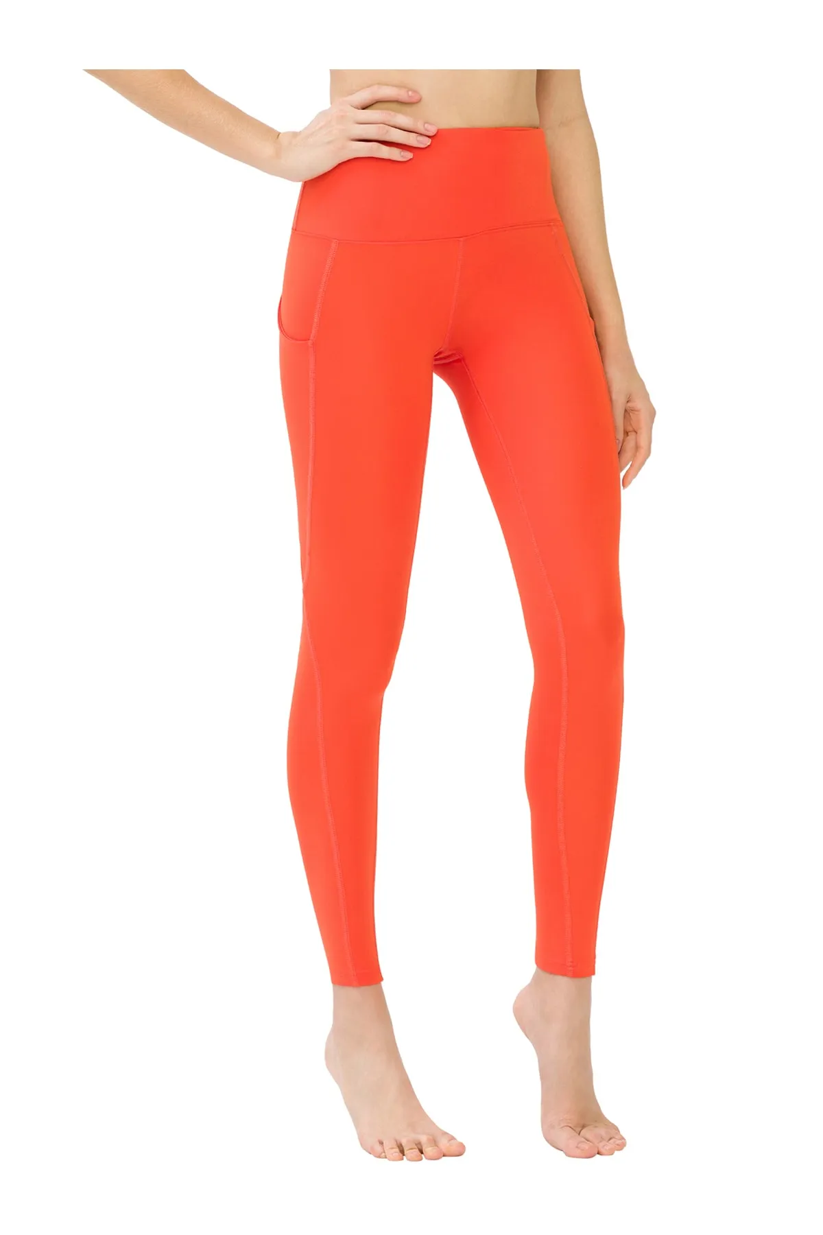 LOS OJOS  Orangefarbene Damen-Leggings mit hoher Taille und doppelten Taschen