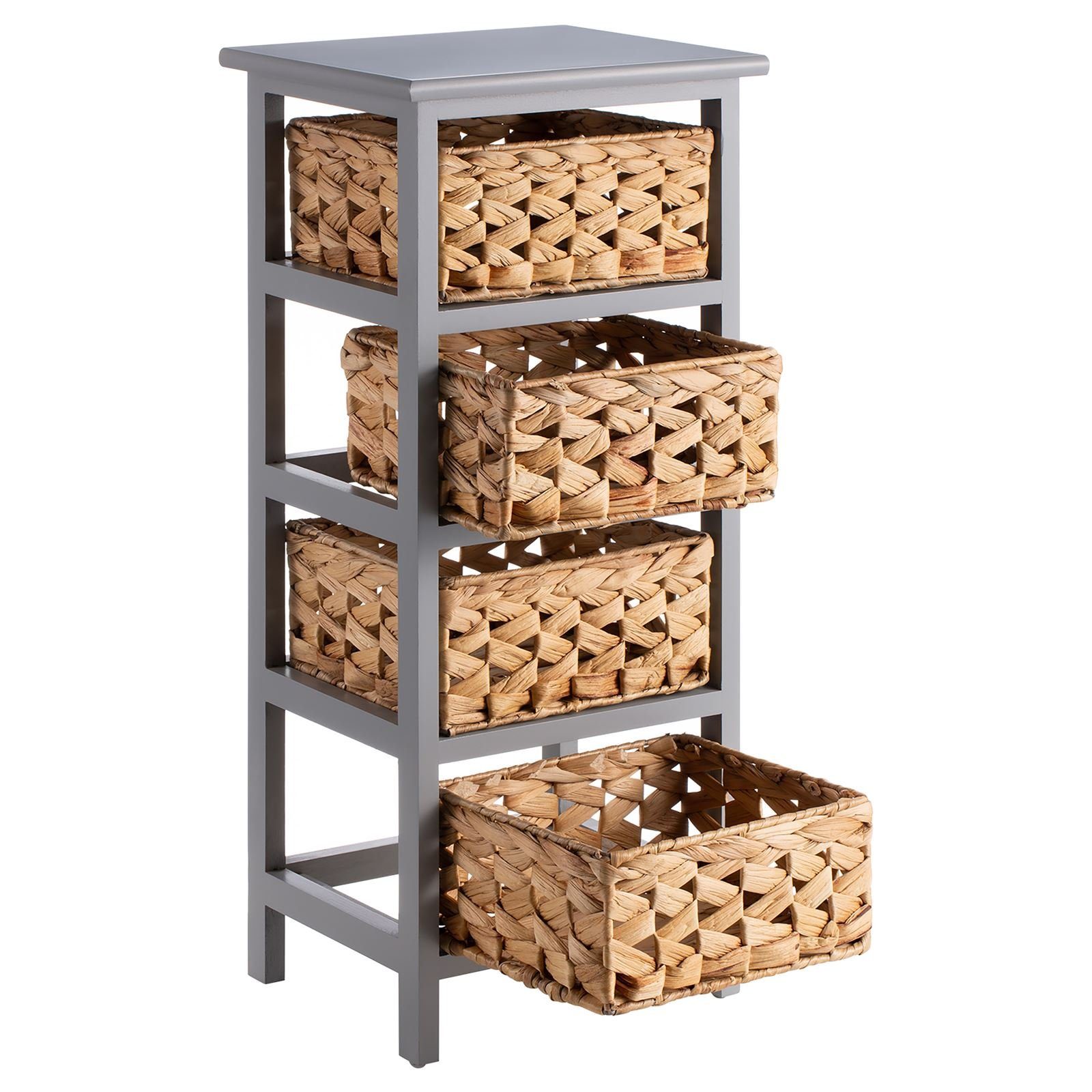 CARO-Möbel Kommode, Kommode Schubladenschrank Regal aus Paulownia Holz in grau mit 4 Körbe