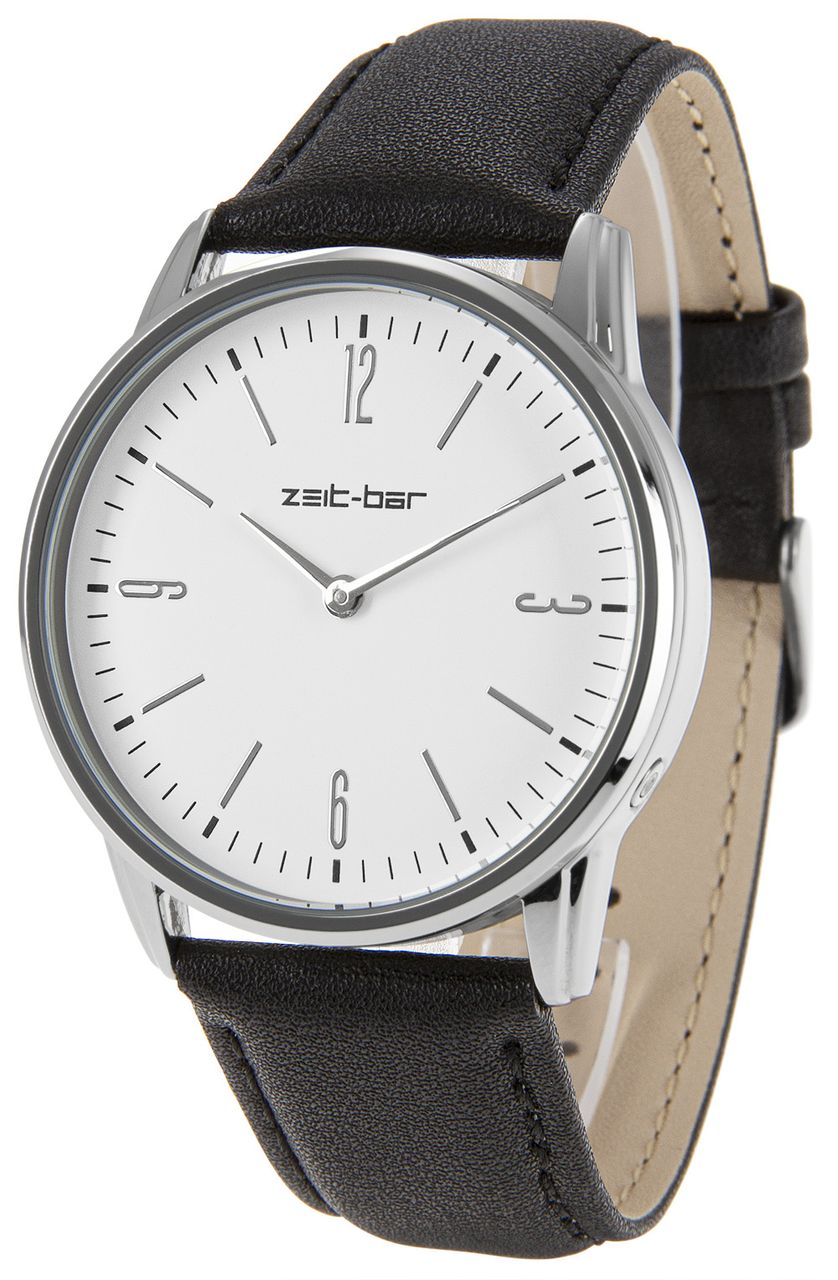 Zeit-Bar Funk-Armbanduhr Metall-Gehäuse, Leder-Uhrband