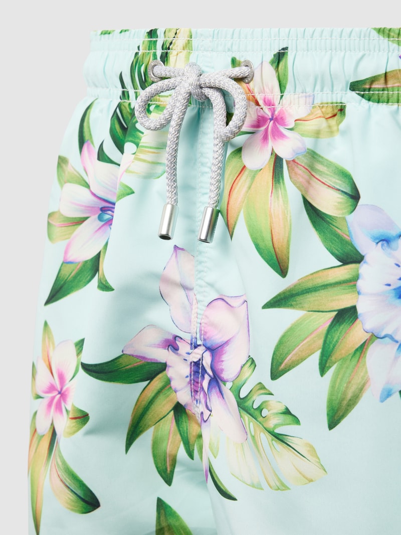 Badehose mit floralem Allover-Print Modell 'GUSTAVIA' in türkis