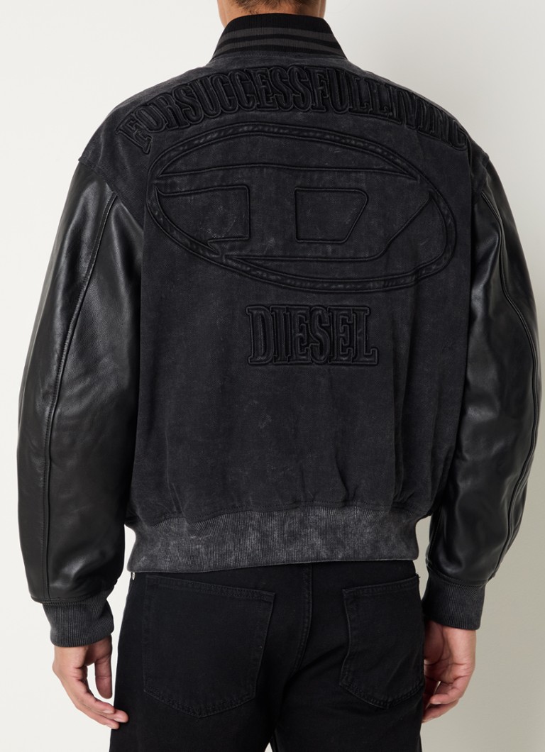 Džínová bomber bunda Diesel L-Nyn s detaily z ovčí kůže