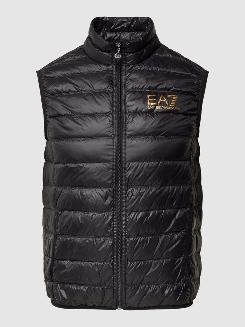 Daunenweste mit Label-Print in schwarz