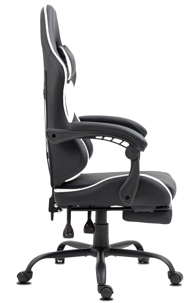 Delman Gaming-Stuhl Bürostuhl Chefsessel Massagefunktion Drehstuhl, dicke Polsterung, Metallfußkreuz, Fußstütze RS42