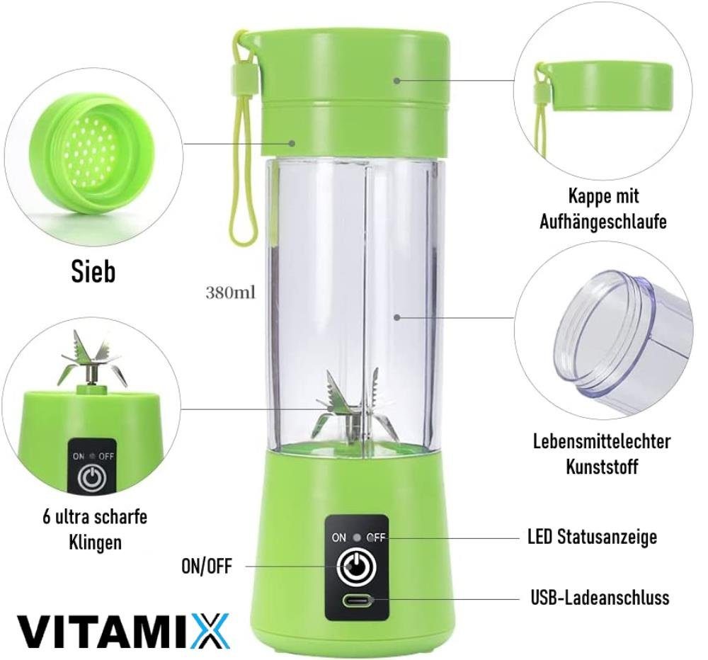 MAVURA Akku-Smoothie-Maker VITAMIX Smoothie Maker To Go Mini USB Shake Mixer, Elektrischer Milchshaker Standmixer Tragbare Rührmaschine