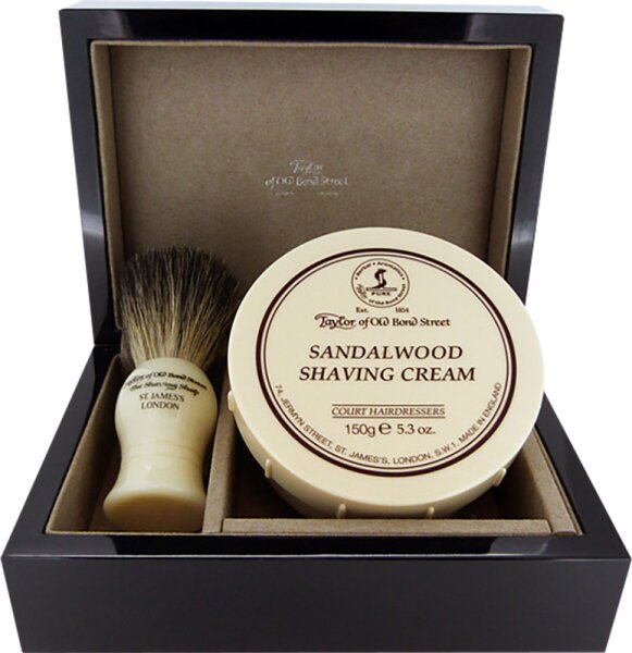 Taylor of Old Bond Street Sandalwood Lacquered Wooden Gift Box Rasierset