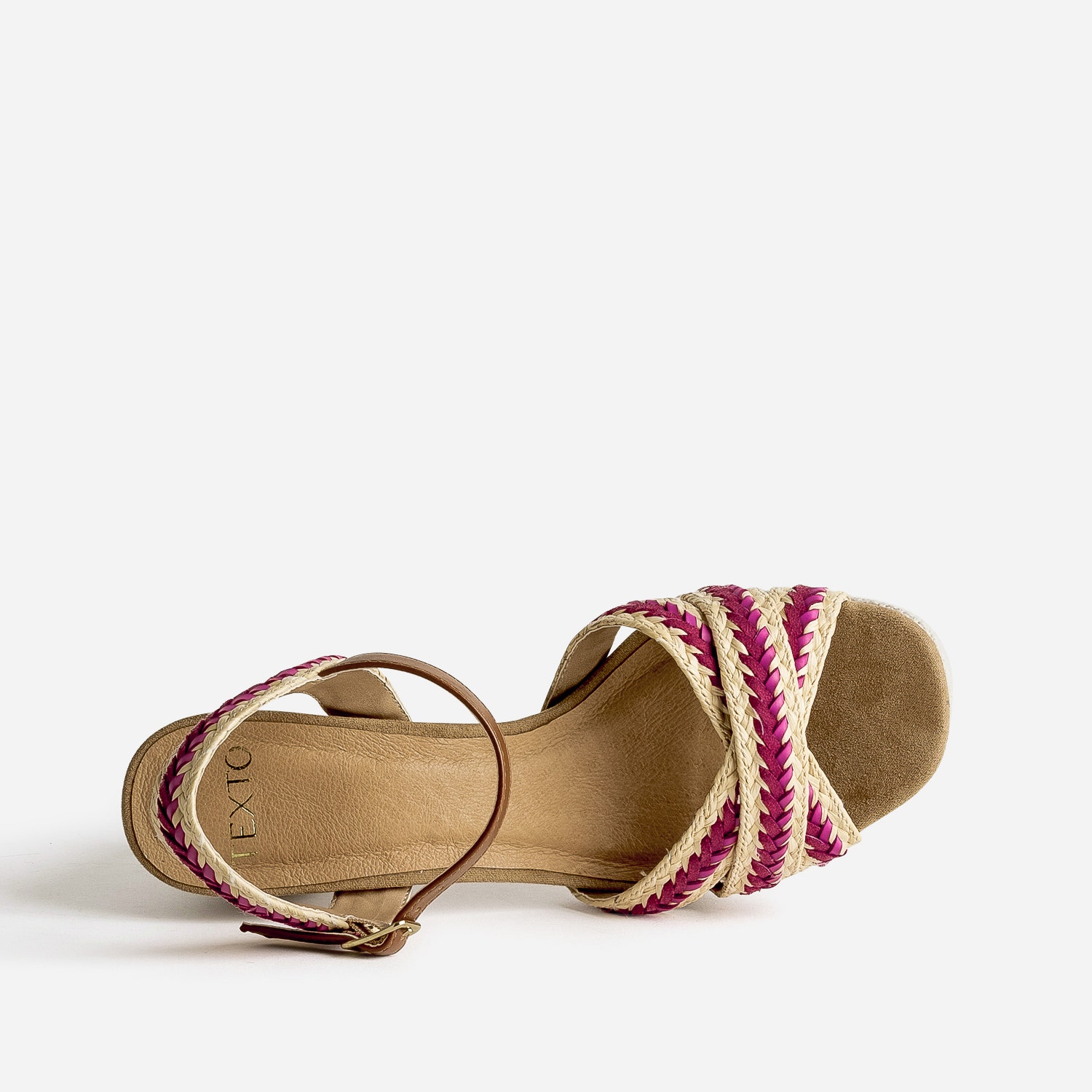 Sandale plateforme TEXTO beige tressée rouge et rose