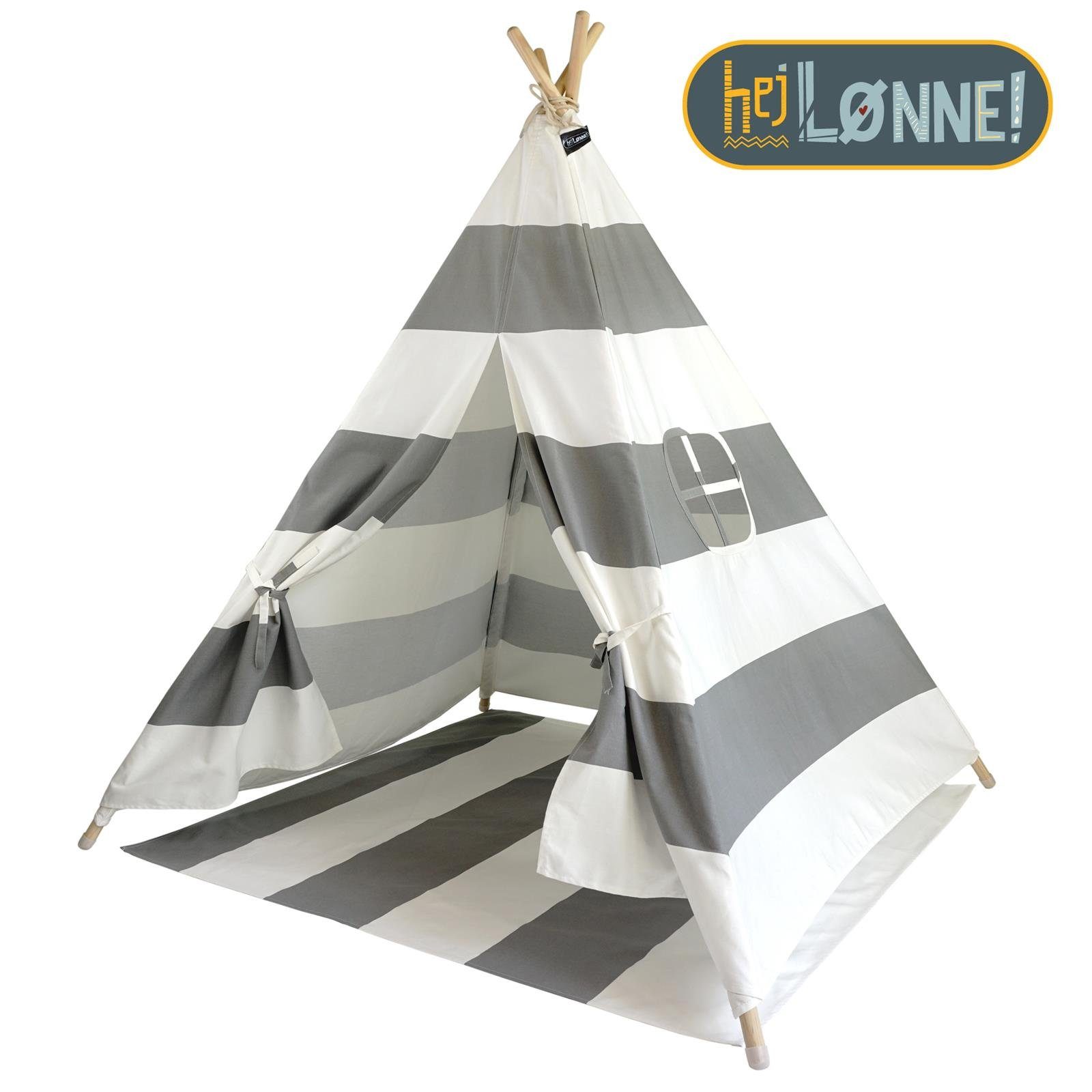 Hej Lønne Tipi-Zelt Tipi Zelt für Kinder grau gestreift Kinderzelt, (6er Set)