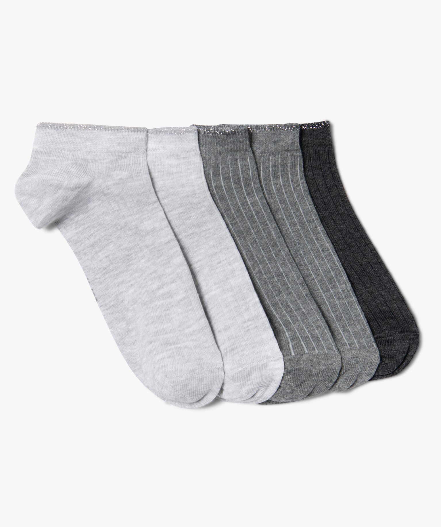 Chaussettes femme courtes à ctes finition pailletée (lot... gris | GEMO