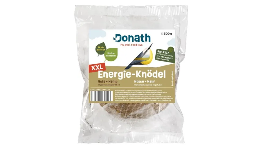 Donath Vogelfutter Energie-Knödel XXL Nüsse & Hanf im Bio-Netz 500 g