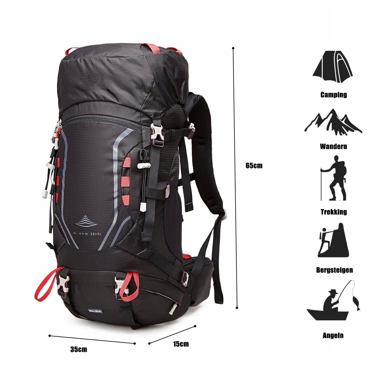 TAN.TOMI Wanderrucksack 35L (30L+5L) Großer Wanderrucksack mit Rückenbelüftung (Einschließlich Regenschutz), mit Regenschutz für Outdoor Reisen Camping Trekking