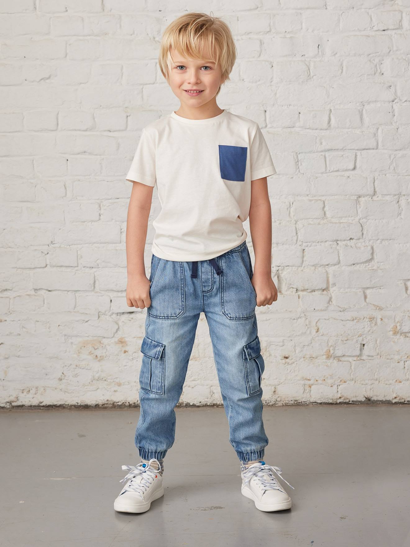 Vertbaudet Jungen Cargo-Jeans mit Dehnbund Oeko-Tex - blue stone