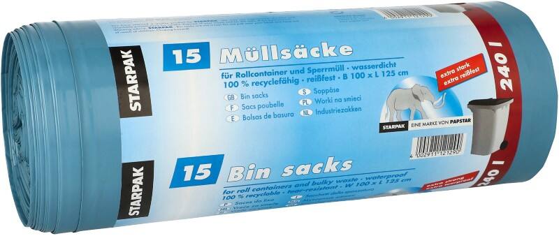 PAPSTAR Müllsäcke 240 L Blau LDPE (Polyethylen niedriger Dichte) 15 Stück