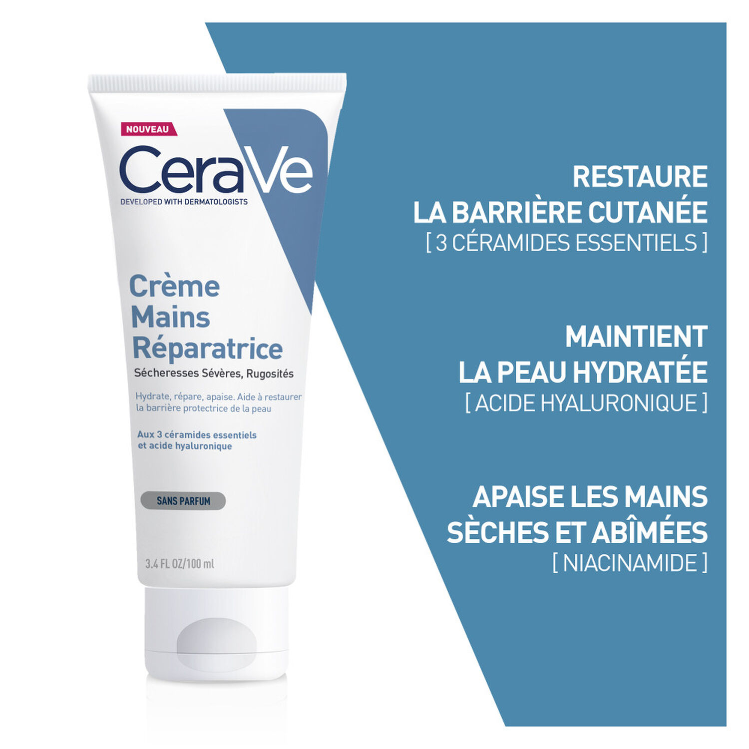 Cerave Crème Mains Réparatrice Hydrate, Répare, Apaise 100 ml