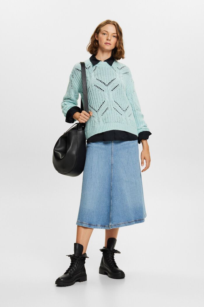 Offenmaschiger Pullover aus Wollmix