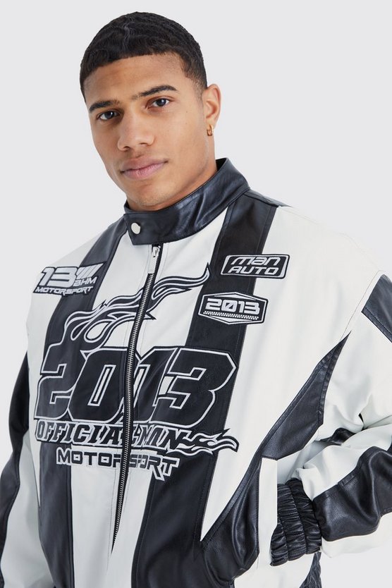 Kastige PU Moto-Jacke mit Applikation