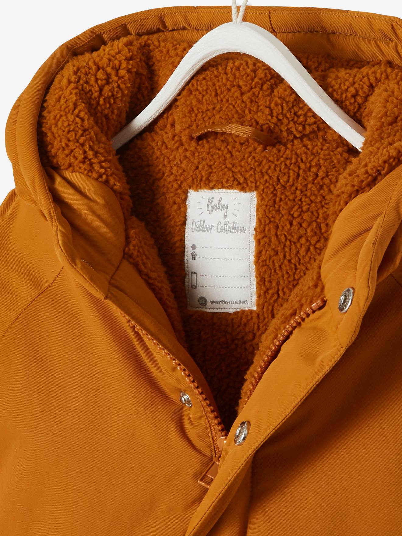 Parka doublée bébé à capuche cannelle