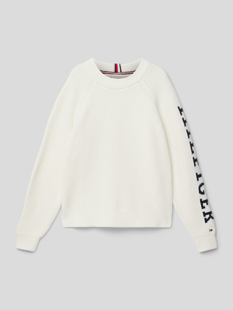 Strickpullover aus Baumwolle mit Label-Detail in offwhite
