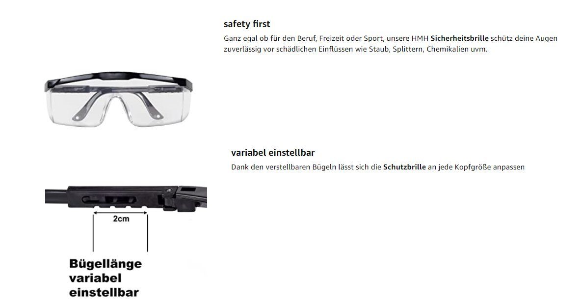 Ogeled Arbeitsschutzbrille Schutzbrille Sicherheitsbrille Laborbrille Motorradbrille UV-Schutz, (1St), nach EN166, mit Seitenschutz und einstellbarer Bügellänge, Über-Brille