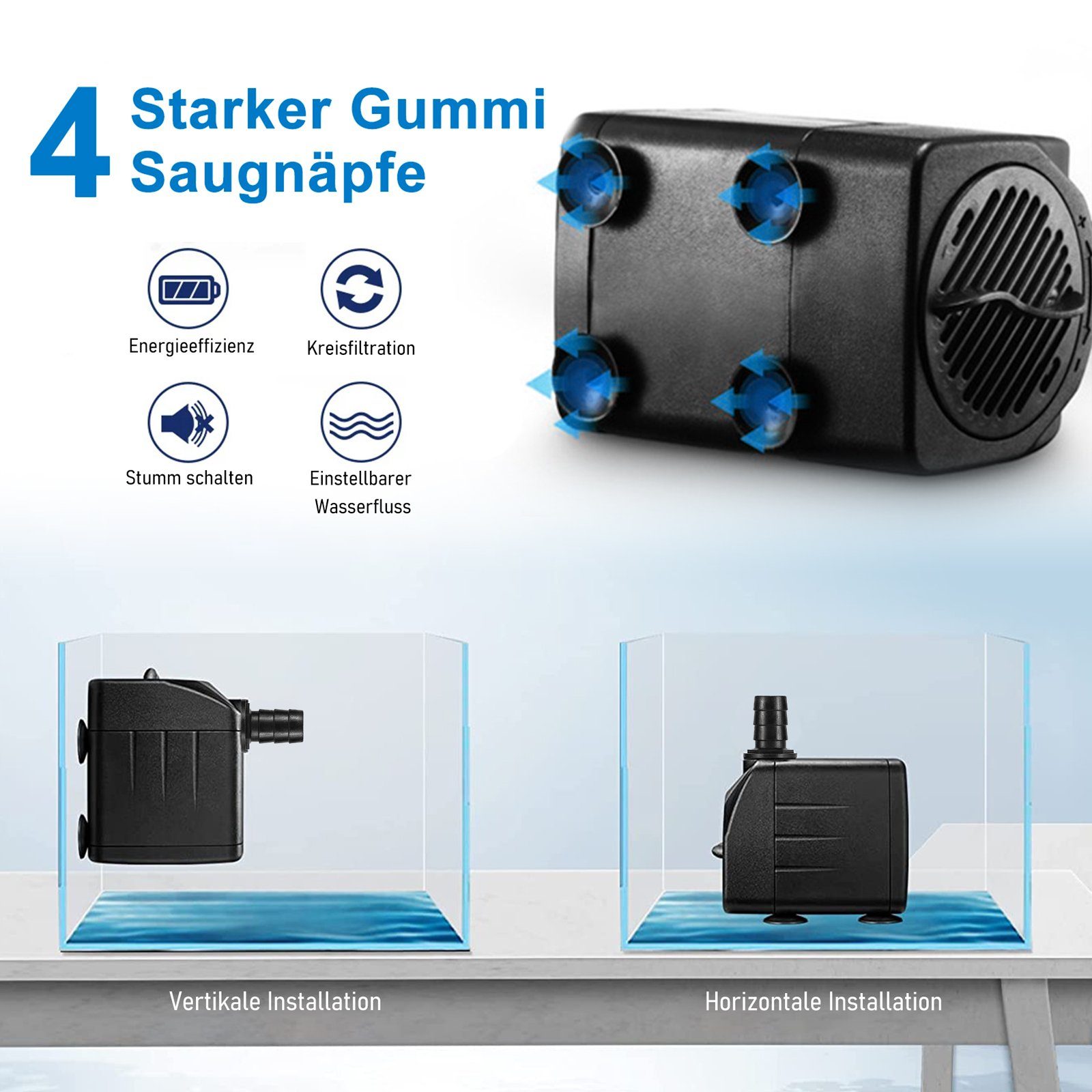 CALIYO Teichpumpe Mini Wasserpumpen(1800L/H, 25W), für Aquarien, Teich, Brunnen, Statuen, Hydrokultur