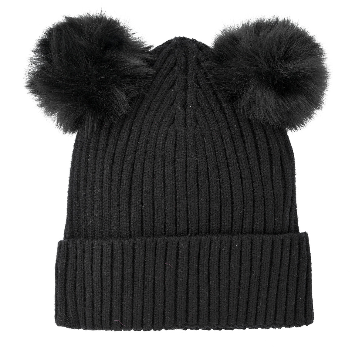 Mädchen Strickmütze mit 2 Bommeln