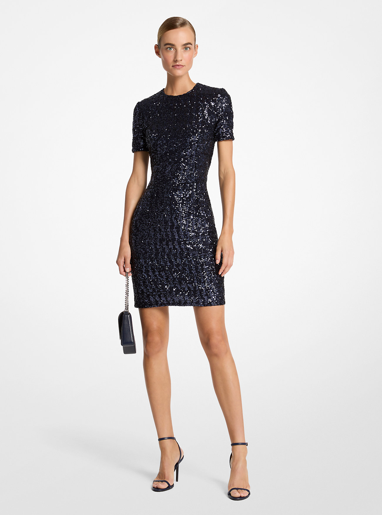 Sequined Short-Sleeve Crewneck Dress - MARITIME
