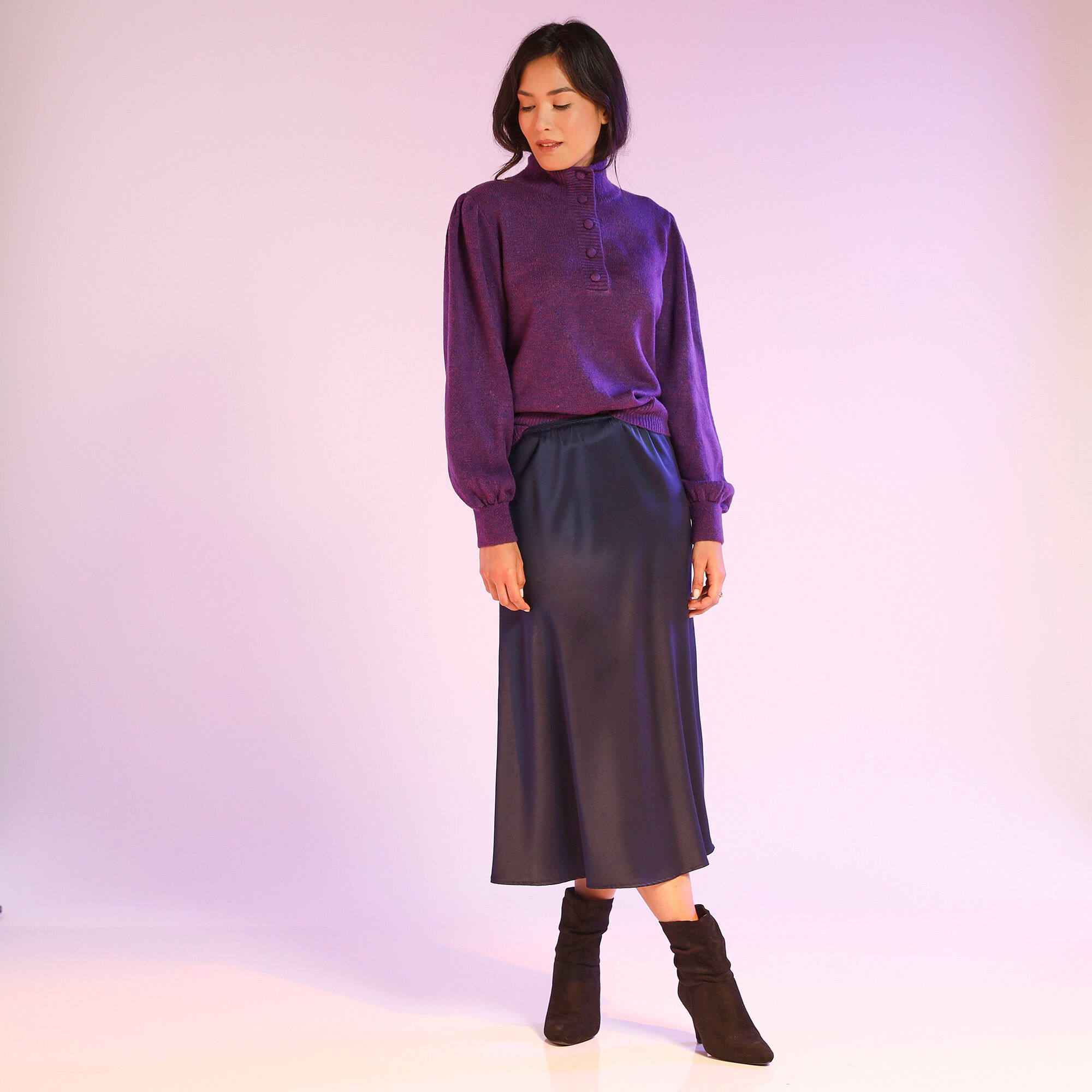 Jupe mi-longue satin