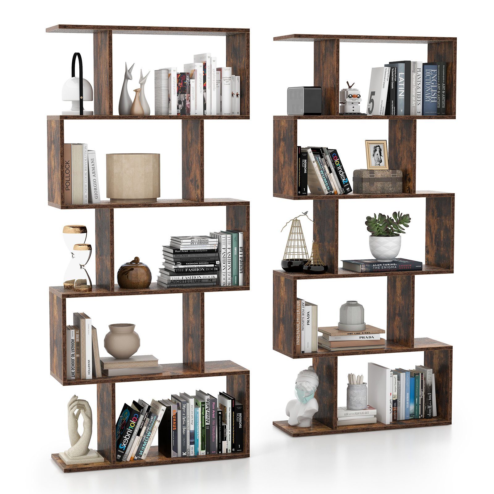 COSTWAY Bücherregal, Raumteiler mit 5 Ebenen, 70 x 23,5 x 158 cm